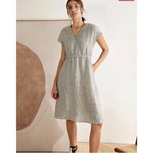 NWT Lintico 100% Linen Striped Elastic-Waist Midi Dress ARIA - size medium